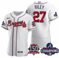 Wholesale Cheap Men's White Atlanta Braves #27 Austin Riley Swanson 2021 World Series Champions With 150th Anniversary Flex Base Stitched Jersey