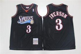 Wholesale Cheap Men\'s Philadelphia 76ers #3 Allen Iverson 2000-01 Black Hardwood Classics Soul Swingman Throwback Jersey