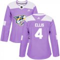 Wholesale Cheap Adidas Predators #4 Ryan Ellis Purple Authentic Fights Cancer Women's Stitched NHL Jersey