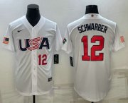Wholesale Cheap Men's USA Baseball #12 Kyle Schwarber Number 2023 White World Baseball Classic Stitched Jerseys