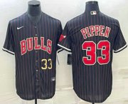 Wholesale Cheap Men's Chicago Bulls #33 Scottie Pippen Number Black With Patch Cool Base Stitched Baseball Jerseys