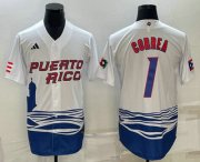 Wholesale Cheap Men's Puerto Rico Baseball #1 Carlos Correa White 2023 World Baseball Classic Stitched Jerseys