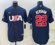 Wholesale Cheap Men's USA Baseball #22 Clayton Kershaw 2023 Navy World Baseball Classic Stitched Jersey