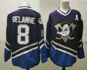 Wholesale Cheap Men\'s Anaheim Ducks #8 Teemu Selanne 1995-96 Purple CCM Vintage Throwback Jersey