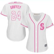 Wholesale Cheap Mariners #24 Ken Griffey White/Pink Fashion Women's Stitched MLB Jersey