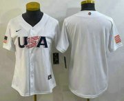 Wholesale Cheap Women's USA Baseball Blank 2023 White World Baseball Classic Stitched Jerseys