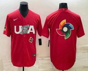 Wholesale Cheap Men's USA Baseball 2023 Red World Big Logo With Patch Classic Stitched Jerseys