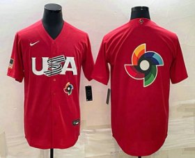 Wholesale Cheap Men\'s USA Baseball 2023 Red World Big Logo With Patch Classic Stitched Jerseys