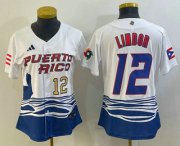Wholesale Cheap Womens Puerto Rico Baseball #12 Francisco Lindor Number 2023 White World Classic Stitched Jersey