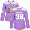 Wholesale Cheap Adidas Ducks #36 John Gibson Purple Authentic Fights Cancer Women's Stitched NHL Jersey