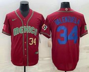 Wholesale Cheap Men's Mexico Baseball #34 Fernando Valenzuela Number 2023 Red Blue World Baseball Classic Stitched Jersey2