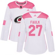 Wholesale Cheap Adidas Hurricanes #27 Justin Faulk White/Pink Authentic Fashion Women's Stitched NHL Jersey