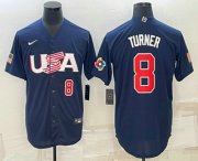 Wholesale Cheap Men's USA Baseball #8 Trea Turner Number 2023 Navy World Baseball Classic Stitched Jerseys