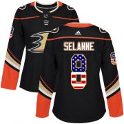 Wholesale Cheap Adidas Ducks #8 Teemu Selanne Black Home Authentic USA Flag Women's Stitched NHL Jersey