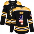 Wholesale Cheap Adidas Bruins #4 Bobby Orr Black Home Authentic USA Flag Women's Stitched NHL Jersey