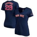 Wholesale Cheap Boston Red Sox #28 J.D. Martinez Majestic Women's 2019 Gold Program Name & Number V-Neck T-Shirt Navy