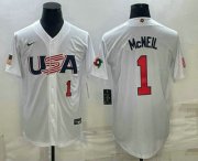 Wholesale Cheap Men's USA Baseball #1 Jeff McNeil Number 2023 White World Classic Stitched Jersey