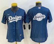Wholesale Cheap Women's Los Angeles Dodgers Big Logo Navy Blue Pinstripe Stitched MLB Cool Base Nike Jersey