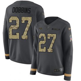 Wholesale Cheap Nike Ravens #27 J.K. Dobbins Anthracite Salute to Service Women\'s Stitched NFL Limited Therma Long Sleeve Jersey
