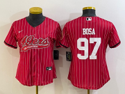 Wholesale Cheap Women's San Francisco 49ers #97 Nick Bosa Red Pinstripe With Patch Cool Base Stitched Baseball Jersey