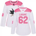 Wholesale Cheap Adidas Sharks #62 Kevin Labanc White/Pink Authentic Fashion Women's Stitched NHL Jersey