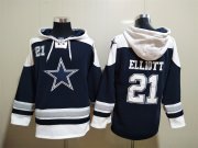 Wholesale Cheap Men's Dallas Cowboys #21 Ezekiel Elliott Navy Blue Ageless Must Have Lace Up Pullover Hoodie