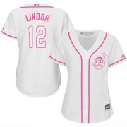 Wholesale Cheap Indians #12 Francisco Lindor White/Pink Fashion Women's Stitched MLB Jersey