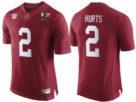 Wholesale Cheap Men\'s Alabama Crimson Tide #2 Jalen Hurts Red 2017 Championship Game Patch Stitched CFP Nike Limited Jersey