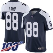 Wholesale Cheap Nike Cowboys #88 CeeDee Lamb Navy Blue Thanksgiving Men's Stitched NFL 100th Season Vapor Throwback Limited Jersey