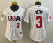 Wholesale Cheap Women's USA Baseball #3 Mookie Betts Number 2023 White World Classic Replica Stitched Jerseys