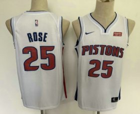 Wholesale Cheap Men\'s Detroit Pistons #25 Derrick Rose New White 2019 Nike Swingman Stitched NBA Jersey With The Sponsor Logo