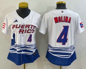 Wholesale Cheap Women\'s Puerto Rico Baseball #4 Yadier Molina Number 2023 Red World Classic Stitched Jerseys