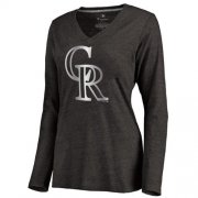 Wholesale Cheap Women's Colorado Rockies Platinum Collection Long Sleeve V-Neck Tri-Blend T-Shirt Black