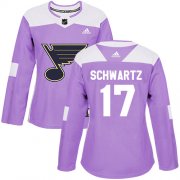 Wholesale Cheap Adidas Blues #17 Jaden Schwartz Purple Authentic Fights Cancer Women's Stitched NHL Jersey