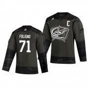 Wholesale Cheap Columbus Blue Jackets #71 Nick Foligno Adidas 2019 Veterans Day Men's Authentic Practice NHL Jersey Camo