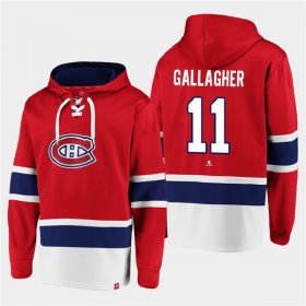 Wholesale Cheap Men\'s Montreal Canadiens #11 Brendan Gallagher Red Ageless Must-Have Lace-Up Pullover Hoodie