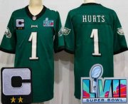 Wholesale Cheap Women's Philadelphia Eagles #1 Jalen Hurts Limited Green C Patch Super Bowl LVII Vapor Jersey