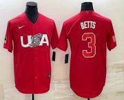 Wholesale Cheap Men's USA Baseball #3 Mookie Betts 2023 Red World Classic Stitched Jerseys