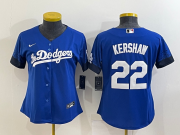 Wholesale Cheap Women's Los Angeles Dodgers #22 Clayton Kershaw Blue 2021 City Connect Cool Base Stitched Jersey