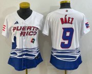 Wholesale Cheap Women's Puerto Rico Baseball #9 Javier Baez White 2023 World Baseball Classic Stitched Jerseys