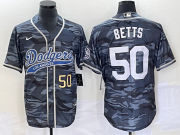 Wholesale Cheap Men's Los Angeles Dodgers #50 Mookie Betts Number Gray Camo Cool Base With Patch Stitched Baseball Jersey