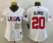 Wholesale Cheap Women's USA Baseball #20 Pete Alonso Number 2023 White World Classic Stitched Jerseys