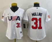 Wholesale Cheap Womens USA Baseball #31 Cedric Mullins Number 2023 White World Classic Stitched Jersey