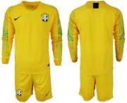 Wholesale Cheap Brazil Blank Yellow Goalkeeper Long Sleeves Soccer Country Jersey
