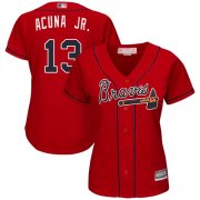 Wholesale Cheap Braves #13 Ronald Acuna Jr. Red Alternate Women's Stitched MLB Jersey