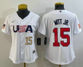 Wholesale Cheap Women\'s USA Baseball #15 Bobby Witt Jr Number 2023 White World Classic Replica Stitched Jerseys