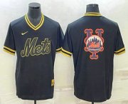 Wholesale Cheap Men's New York Mets Big Logo Black Gold Nike Cooperstown Legend V Neck Jersey
