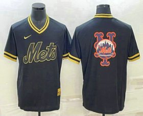 Wholesale Cheap Men\'s New York Mets Big Logo Black Gold Nike Cooperstown Legend V Neck Jersey