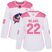 Wholesale Cheap Adidas Blue Jackets #22 Sonny Milano White/Pink Authentic Fashion Women's Stitched NHL Jersey