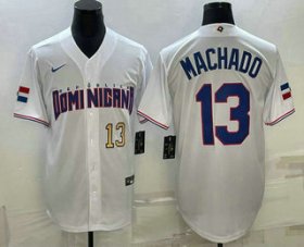 Wholesale Cheap Men\'s Dominican Republic Baseball #13 Manny Machado Number 2023 White World Baseball Classic Stitched Jersey